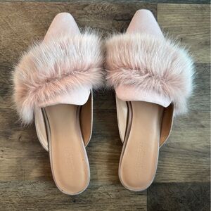 Halston Heritage Dusty Rose Pink Fur Mules/Loafers size 10